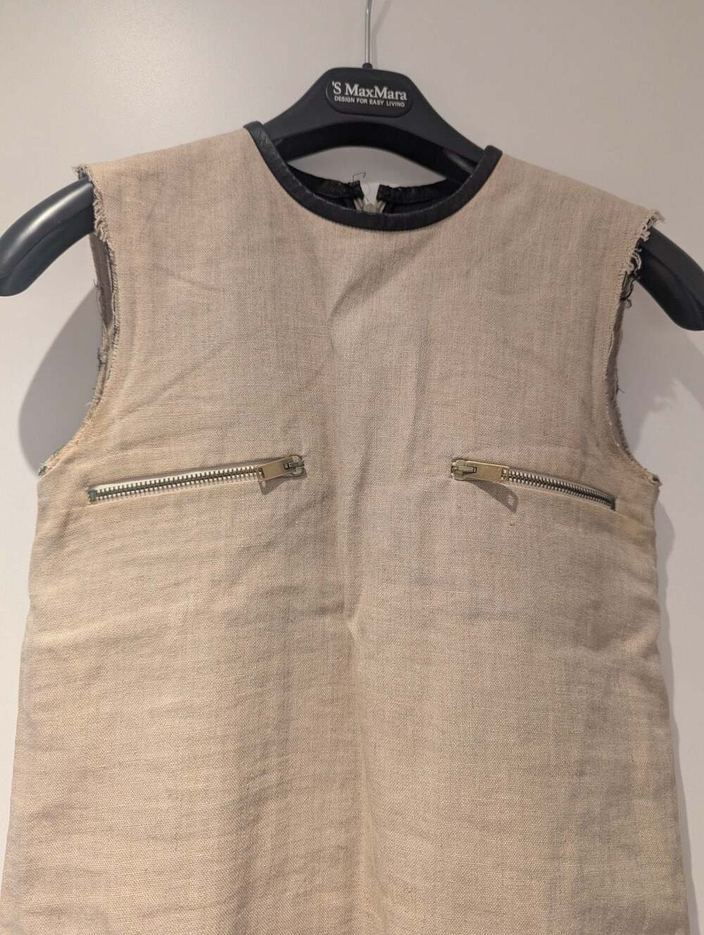 Céline Sleeveless Linen Shift Dress with Lambskin Leather Trim Size 34